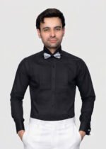 Black Tuxedo Wing Collar Pleated Shirt TXDO-1002