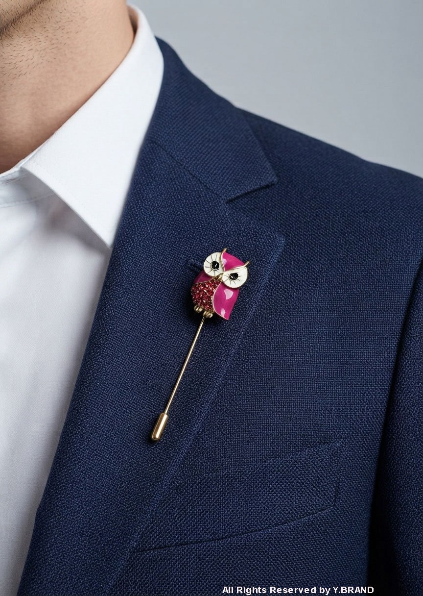 LP-046b Y.BRAND-Night Owl LAPEL PIN WITH CRYSTAL WORK for men-LP-046 - Image 1