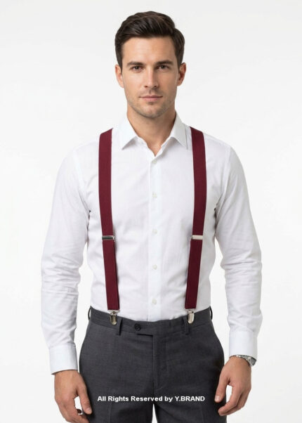 Maroon Three clips Elastic Suspender-SB-1045