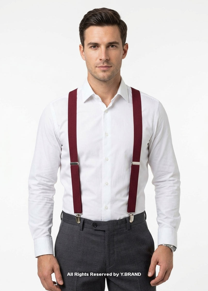 SB-1045b Maroon Three clips Elastic Suspender-SB-1045 - Image 1