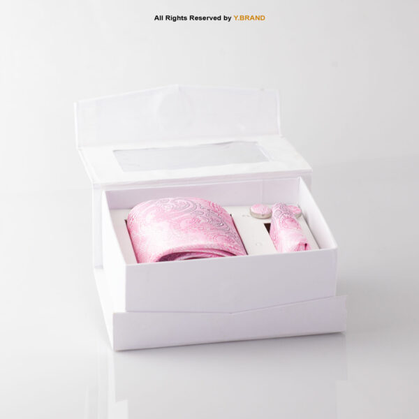YBRAND-Light Pink Jamawar Tie and Cufflink Gift Set-TS-1059 2 YBRAND-Light Pink Jamawar Tie and Cufflink Gift Set-TS-1059