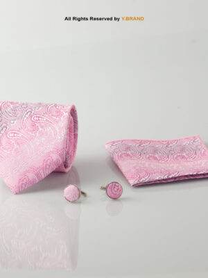 YBRAND-Light Pink Jamawar Tie and Cufflink Gift Set-TS-1059