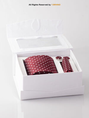 YBRAND-Maroon White Dotted Tie and Cufflink Gift Set