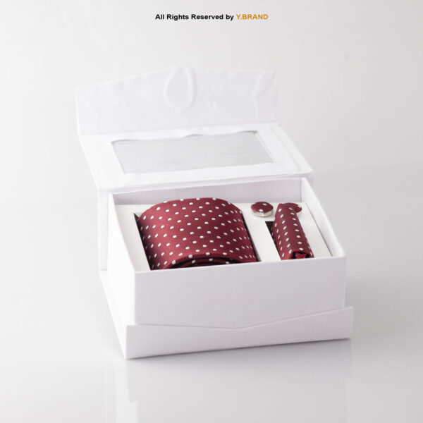 YBRAND-Maroon White Dotted Tie and Cufflink Gift Set-TS-1060 2 YBRAND-Maroon White Dotted Tie and Cufflink Gift Set-TS-1060