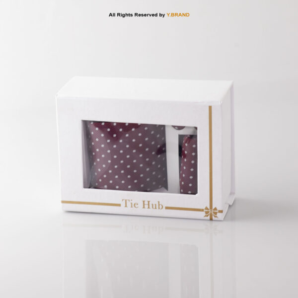 YBRAND-Maroon White Dotted Tie and Cufflink Gift Set-TS-1060 3 YBRAND-Maroon White Dotted Tie and Cufflink Gift Set-TS-1060