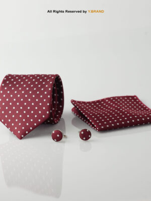 YBRAND-Maroon White Dotted Tie and Cufflink Gift Set-TS-1060