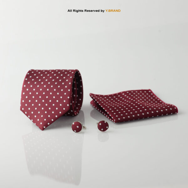 YBRAND-Maroon White Dotted Tie and Cufflink Gift Set-TS-1060 1 YBRAND-Maroon White Dotted Tie and Cufflink Gift Set-TS-1060