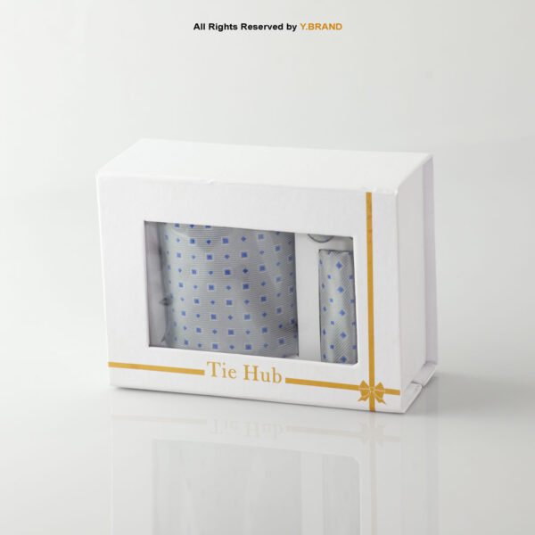 YBRAND-Gray Blue Micro check Tie and Cufflink Gift Set-TS-1061 3 YBRAND-Gray Blue Micro check Tie and Cufflink Gift Set-TS-1061