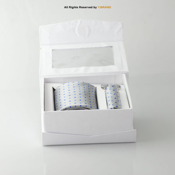 YBRAND-Gray Blue Micro check Tie and Cufflink Gift Set-TS-1061 2 YBRAND-Gray Blue Micro check Tie and Cufflink Gift Set-TS-1061