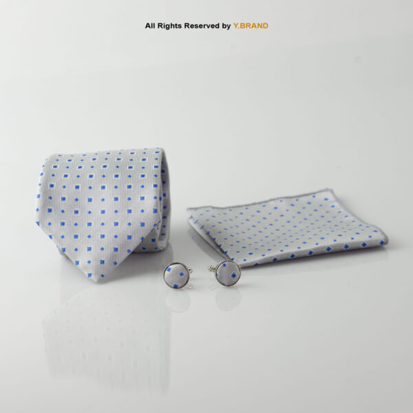 YBRAND-Gray Blue Micro check Tie and Cufflink Gift Set-TS-1061 1 YBRAND-Gray Blue Micro check Tie and Cufflink Gift Set-TS-1061