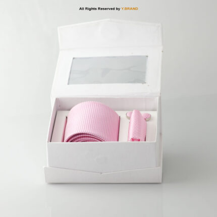 YBRAND-Pink self-Micro Pattern Tie and Cufflink Gift Set