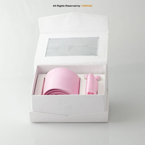 YBRAND-Pink self-Micro Pattern Tie and Cufflink Gift Set-TS-1062 2 YBRAND-Pink self-Micro Pattern Tie and Cufflink Gift Set-TS-1062