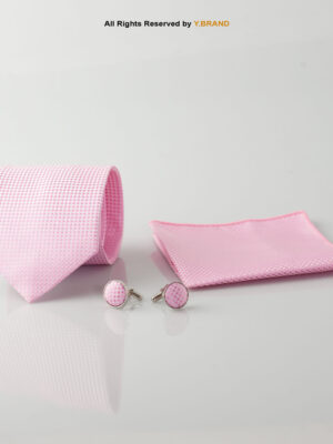 YBRAND-Pink self-Micro Pattern Tie and Cufflink Gift Set-TS-1062