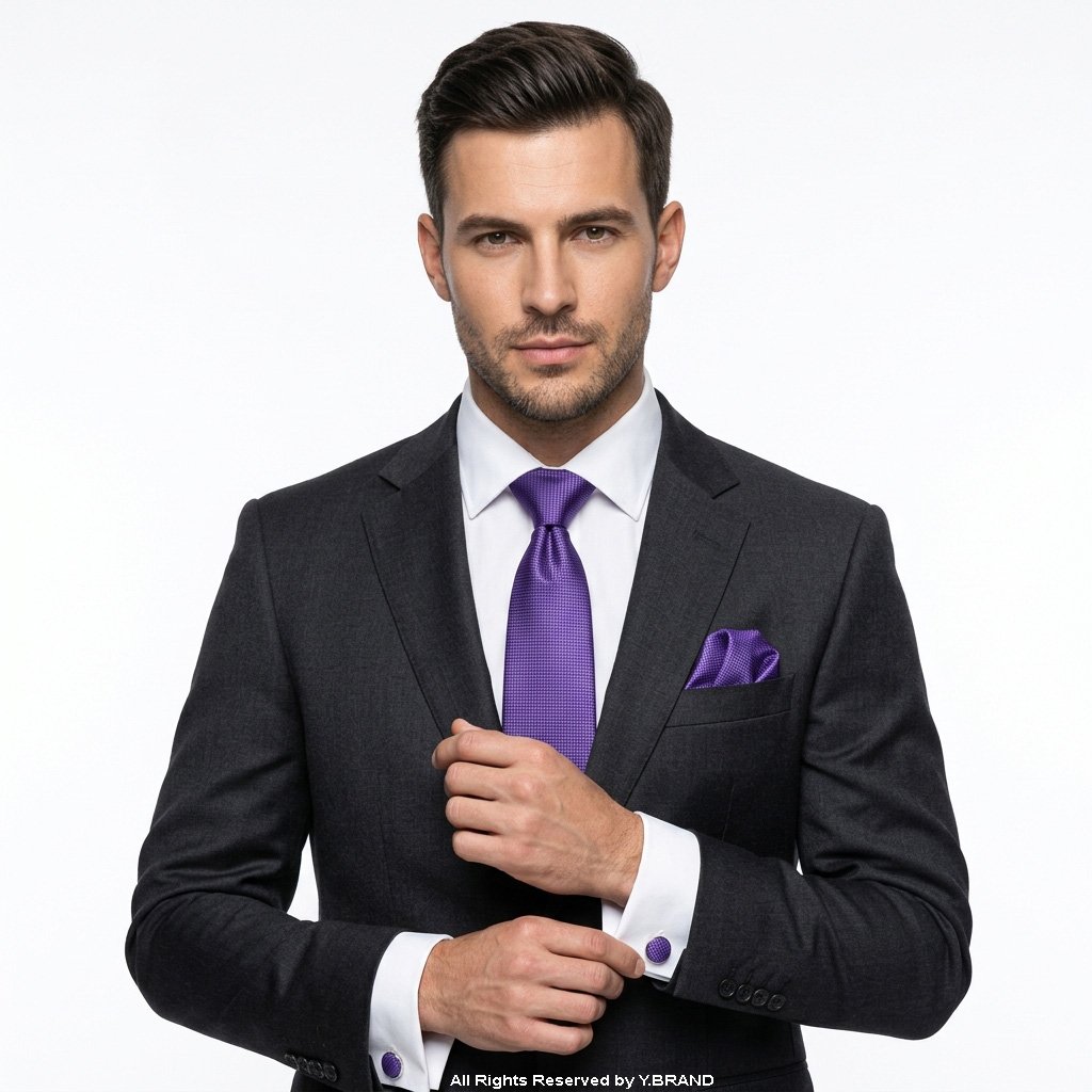 TS-063d YBRAND-Purple self-Micro Pattern Tie and Cufflink Gift Set-TS-1063 - Image 1