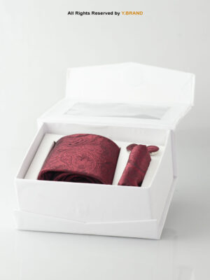 YBRAND-Maroon Jamawar Tie and Cufflink Gift Set