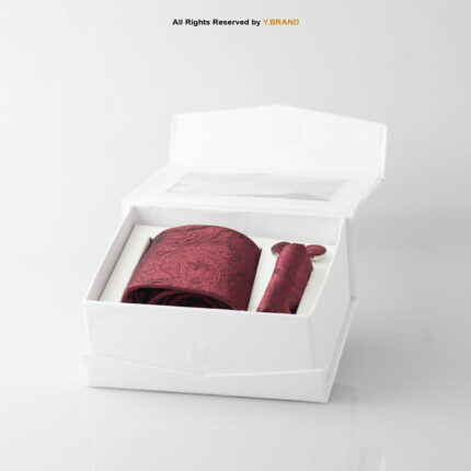 YBRAND-Maroon Jamawar Tie and Cufflink Gift Set