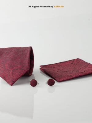YBRAND-Maroon Jamawar Tie and Cufflink Gift Set-TS-1064