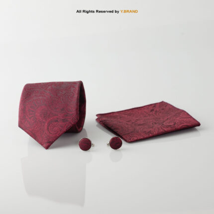 YBRAND-Maroon Jamawar Tie and Cufflink Gift Set