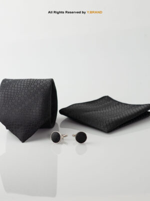 YBRAND-Black Micro Pattern Tie and Cufflink Gift Set-TS-1065