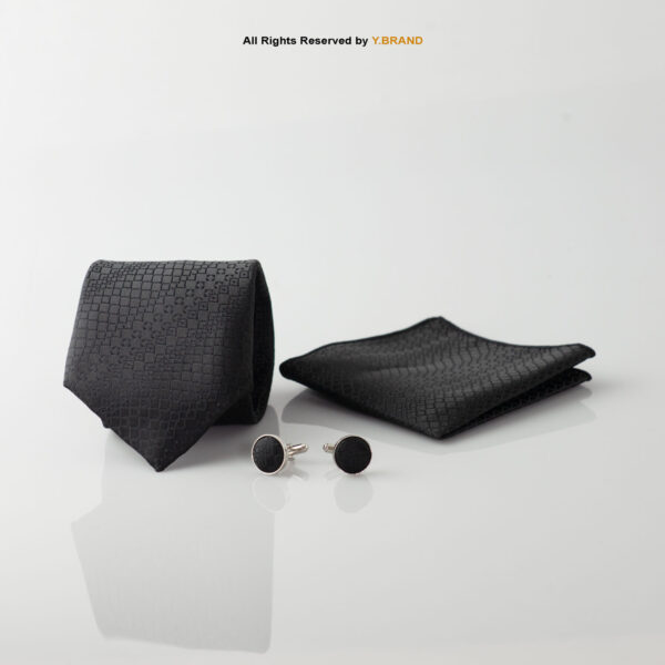 YBRAND-Black Micro Pattern Tie and Cufflink Gift Set-TS-1065 1 YBRAND-Black Micro Pattern Tie and Cufflink Gift Set-TS-1065