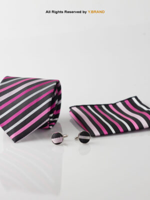 YBRAND-Classic Purple Strips Tie and Cufflink Gift Set-TS-1066