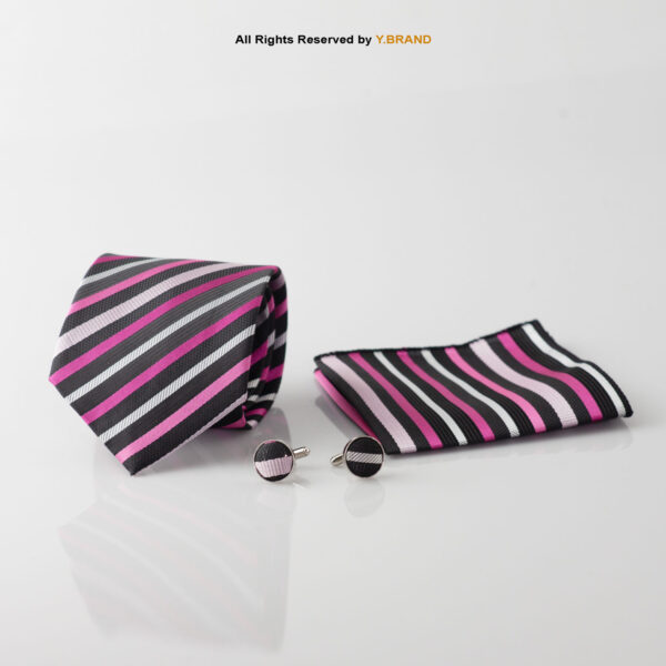 YBRAND-Classic Purple Strips Tie and Cufflink Gift Set-TS-1066 1 YBRAND-Classic Purple Strips Tie and Cufflink Gift Set-TS-1066
