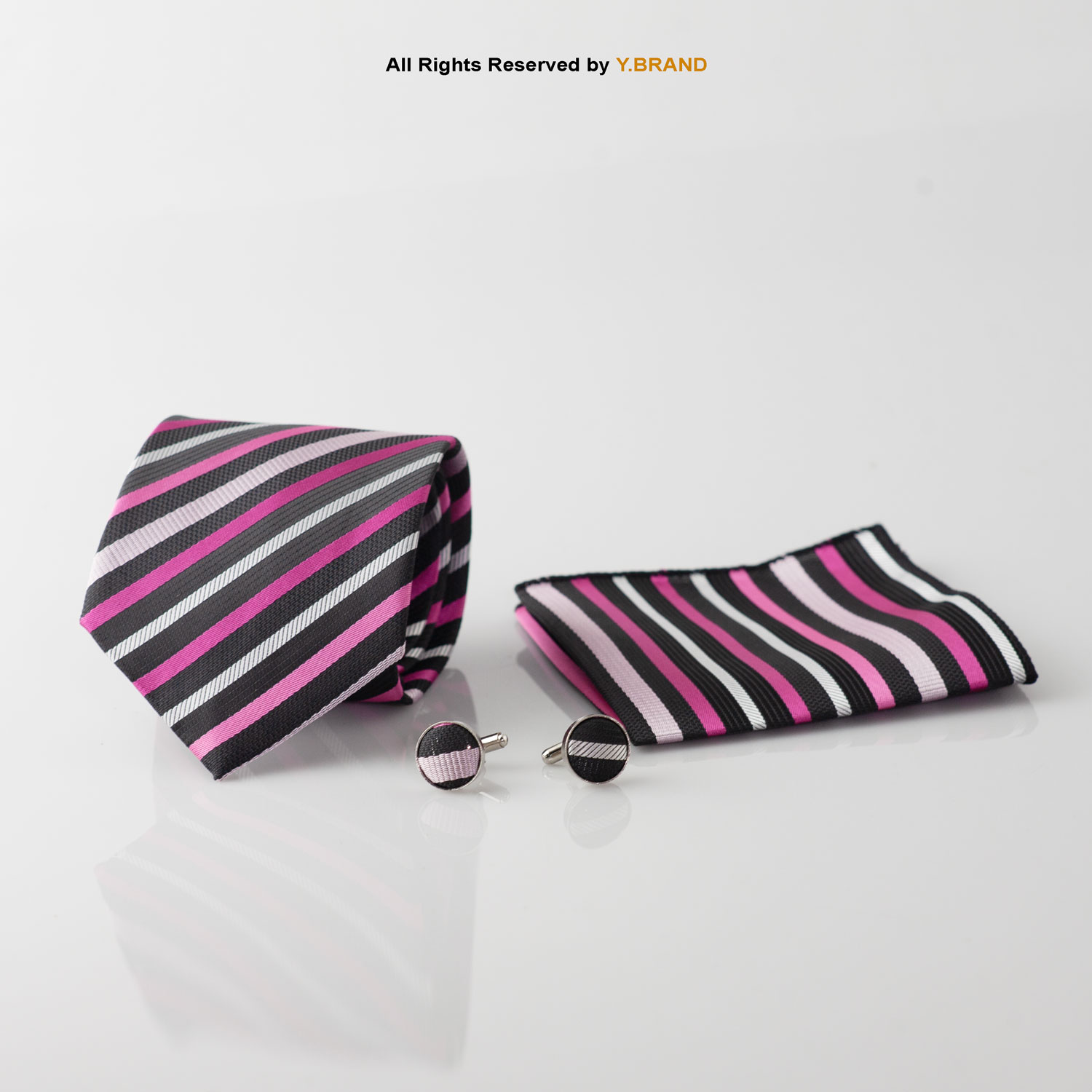 TS-066c YBRAND-Classic Purple Strips Tie and Cufflink Gift Set