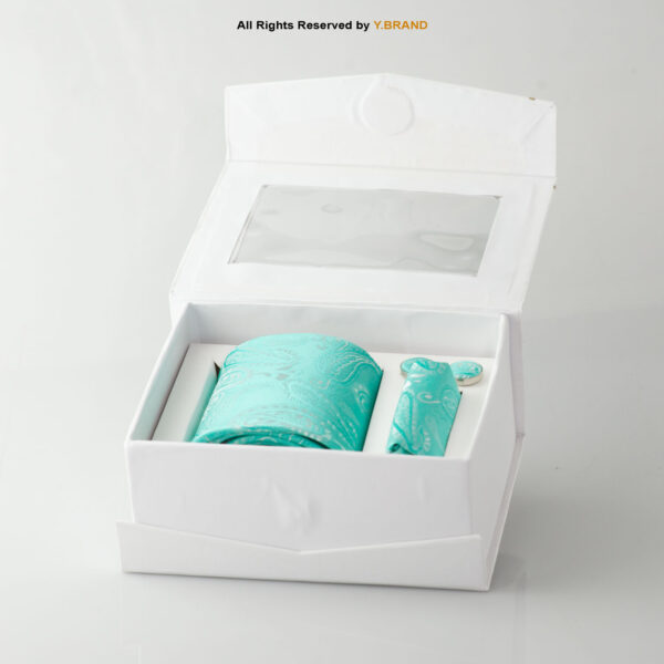YBRAND-TURQUOISE Jamawar Tie and Cufflink Gift Set-TS-1067 2 YBRAND-TURQUOISE Jamawar Tie and Cufflink Gift Set-TS-1067