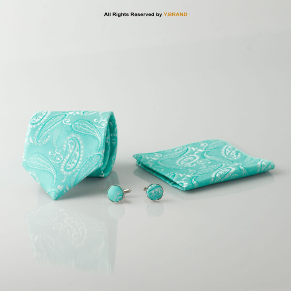YBRAND-TURQUOISE Jamawar Tie and Cufflink Gift Set-TS-1067 1 YBRAND-TURQUOISE Jamawar Tie and Cufflink Gift Set-TS-1067