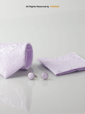 YBRAND-Light Purple Jamawar Tie and Cufflink Gift Set-TS-1068