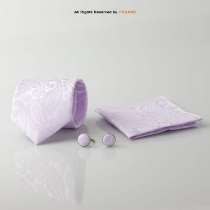 YBRAND-Light Purple Jamawar Tie and Cufflink Gift Set