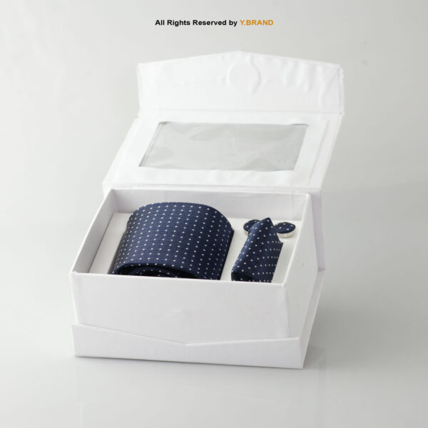 YBRAND-Navy White Micro check Tie and Cufflink Gift Set-TS-1069 2 YBRAND-Navy White Micro check Tie and Cufflink Gift Set-TS-1069