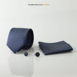 YBRAND-Navy White Micro check Tie and Cufflink Gift Set