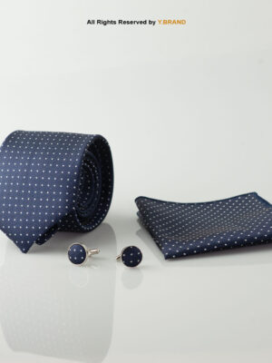 YBRAND-Navy White Micro check Tie and Cufflink Gift Set-TS-1069