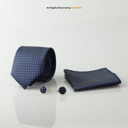 YBRAND-Navy White Micro check Tie and Cufflink Gift Set
