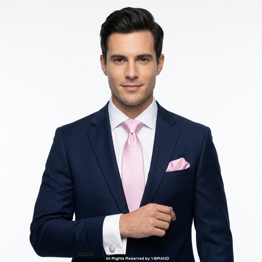 TS-1062d YBRAND-Pink self-Micro Pattern Tie and Cufflink Gift Set-TS-1062 - Image 1