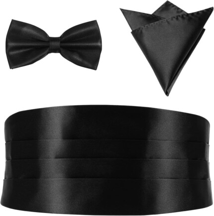 Tuxedo Suit Black Cummerbund With Bow Tie & Pocket Square For Men