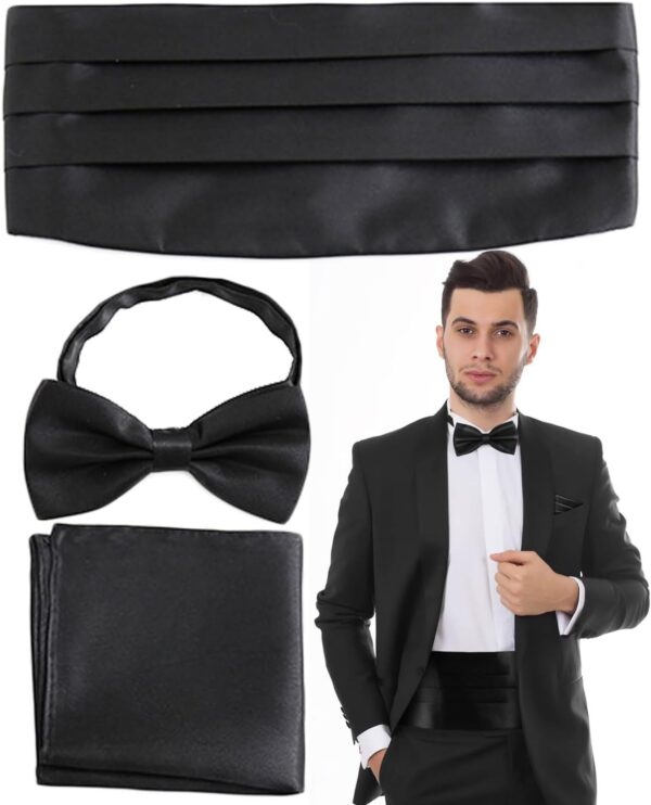 Tuxedo Suit Black Cummerbund With Bow Tie & Pocket Square For Men BTS-025