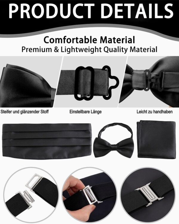Tuxedo Suit Black Cummerbund With Bow Tie & Pocket Square For Men BTS-025