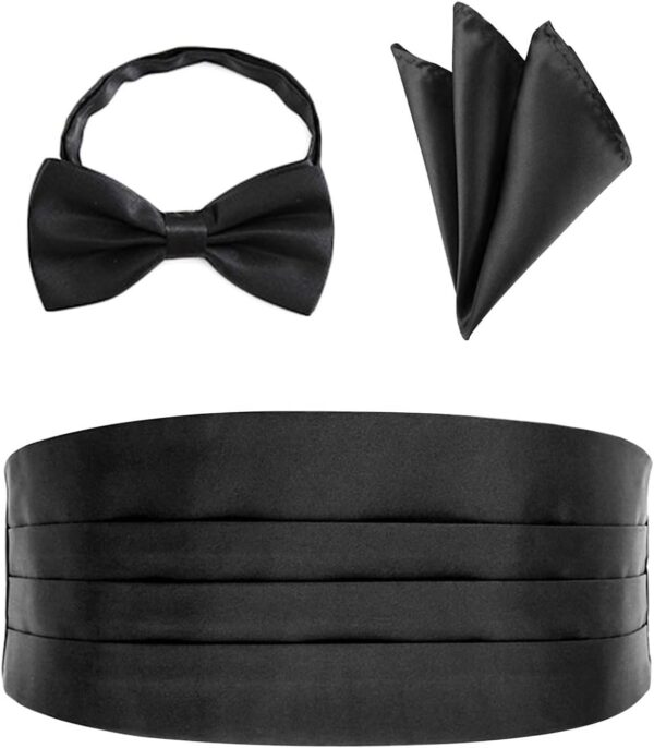 Tuxedo Suit Black Cummerbund With Bow Tie & Pocket Square For Men BTS-025