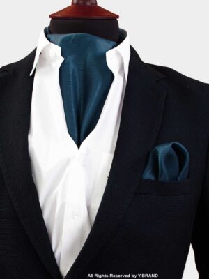 Peacock Blue Self-Micro Pattern Cravat Neck Scarf - PREFOLD-NS-1027