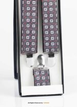 Black, White & Red Check Pattern Three clips Elastic Suspender-SB-1049 - Image 2