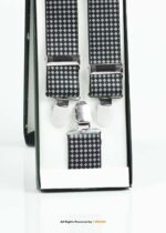 White Micro Check Pattern Three clips Elastic Suspender-SB-1050 - Image 2