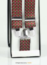 Red, Black & Yellow Check Pattern Three clips Elastic Suspender-SB-1053 - Image 2