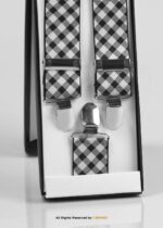 White & Black Check Pattern Three clips Elastic Suspender-SB-1055 - Image 2