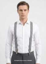 White & Black Check Pattern Three clips Elastic Suspender-SB-1055