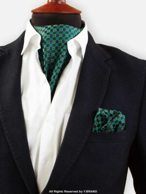 Green Micro Check Pattern Cravat Neck Scarf - PREFOLD-NS-1011
