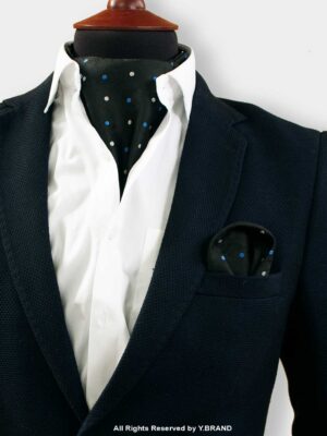 Blue White Polka Dots Cravat Neck Scarf - PREFOLD-NS-1013