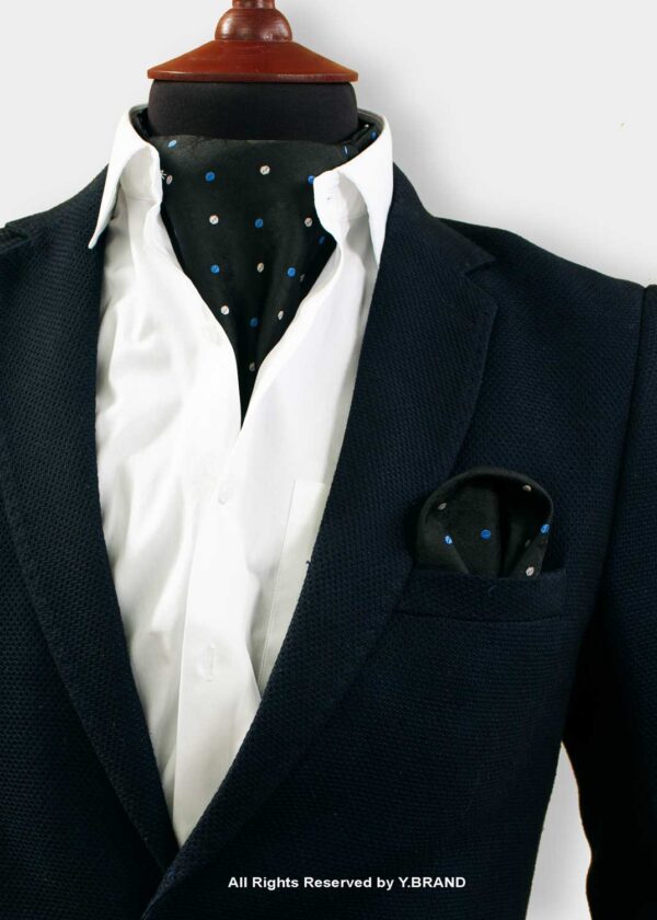 Blue White Polka Dots Cravat Neck Scarf - PREFOLD-NS-1013