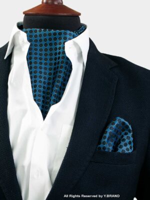 Dark Blue Geometric Pattern Cravat Neck Scarf - PREFOLD-NS-1019